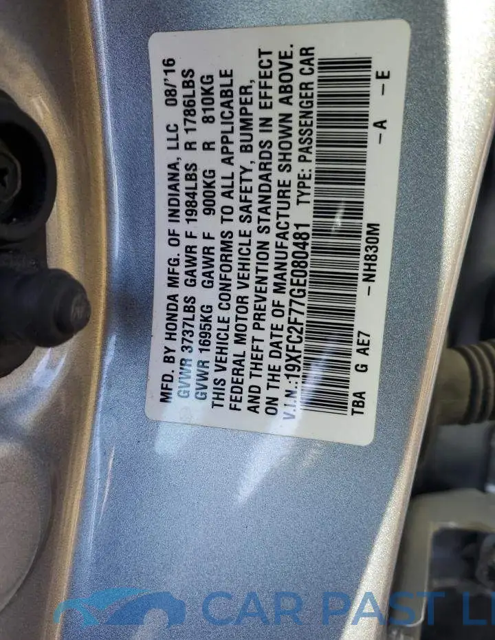 19XFC2F77GE080481# 12