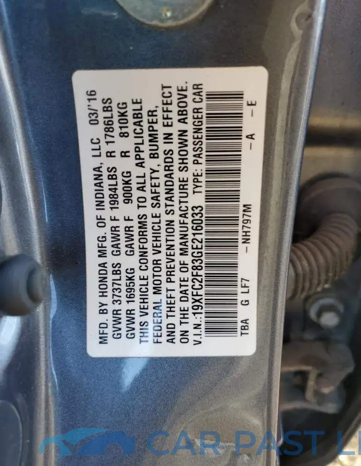 19XFC2F83GE216033# 12