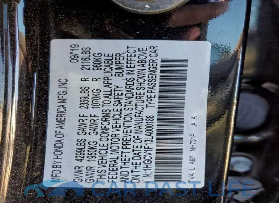 1HGCV1F13LA000188# 12