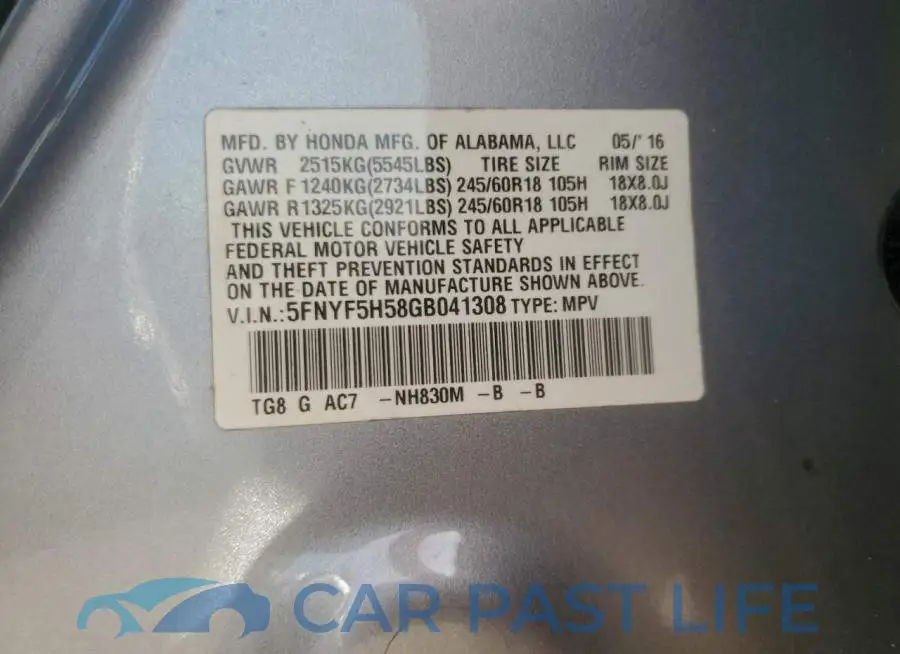 5FNYF5H58GB041308# 12
