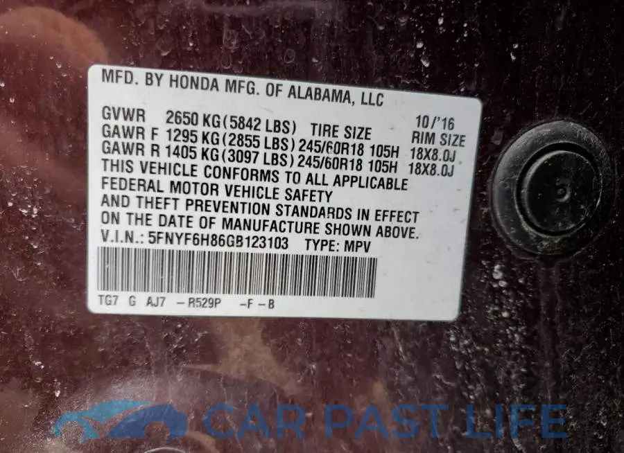 5FNYF6H86GB123103# 13