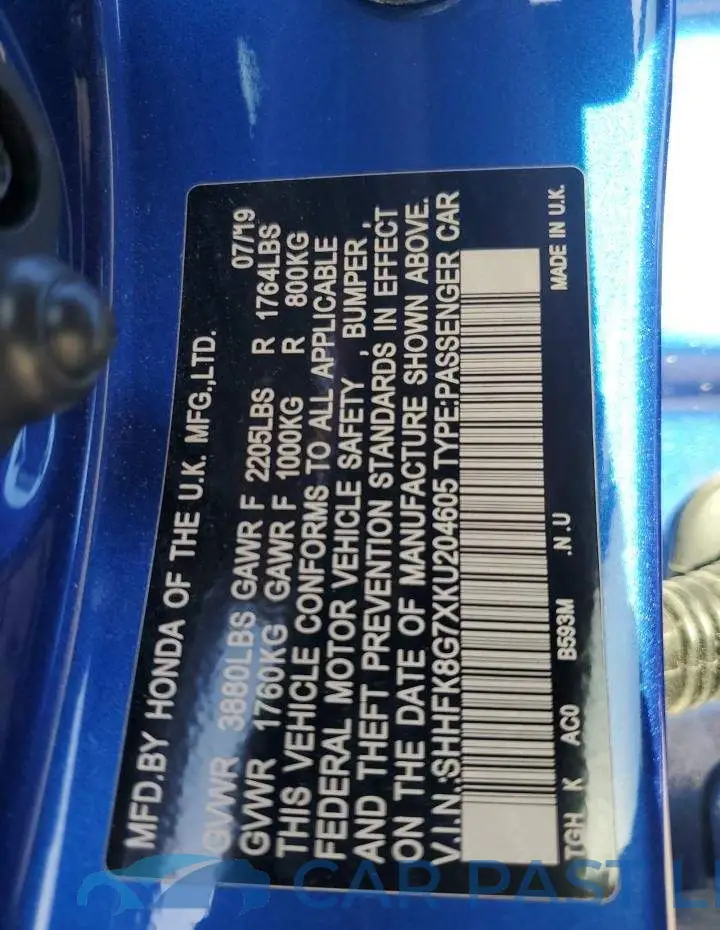 SHHFK8G7XKU204605# 12