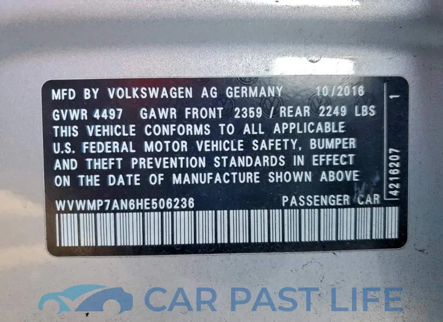 WVWMP7AN6HE506236# 12