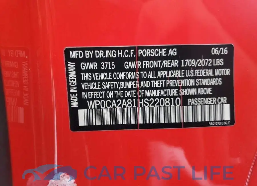 WP0CA2A81HS220810# 12