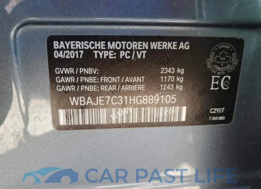 WBAJE7C31HG889105# 12