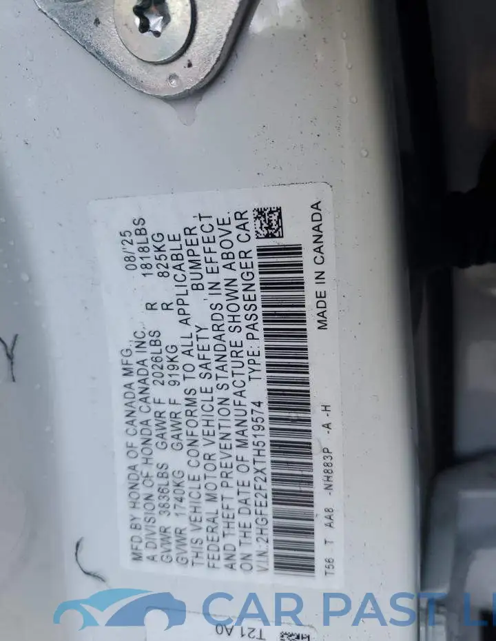 2HGFE2F2XTH519574# 12