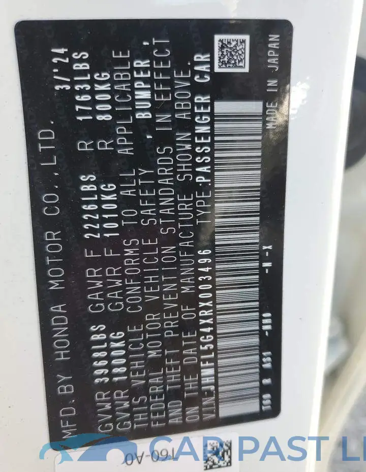 JHMFL5G4XRX003496# 12