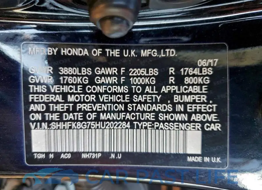 SHHFK8G75HU202284# 12