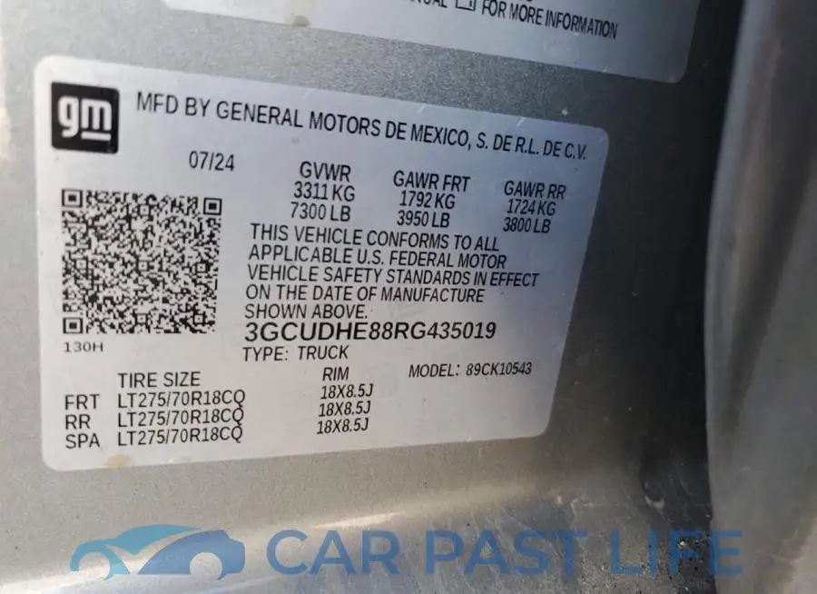 3GCUDHE88RG435019# 12