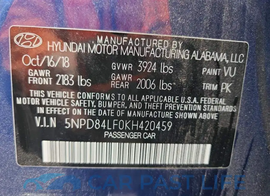 5NPD84LF0KH420459# 12