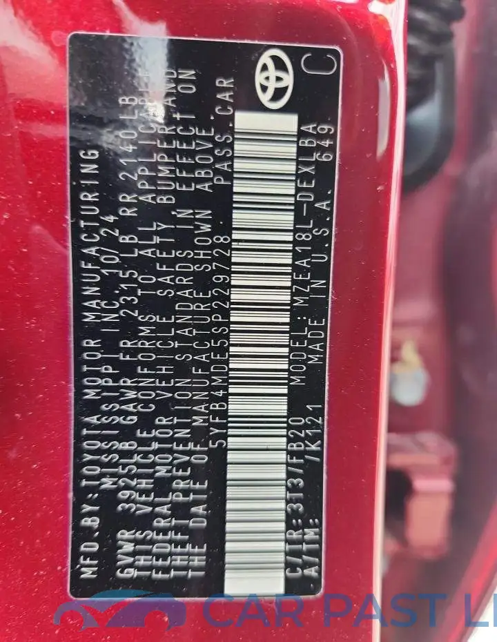 5YFB4MDE5SP229728# 13