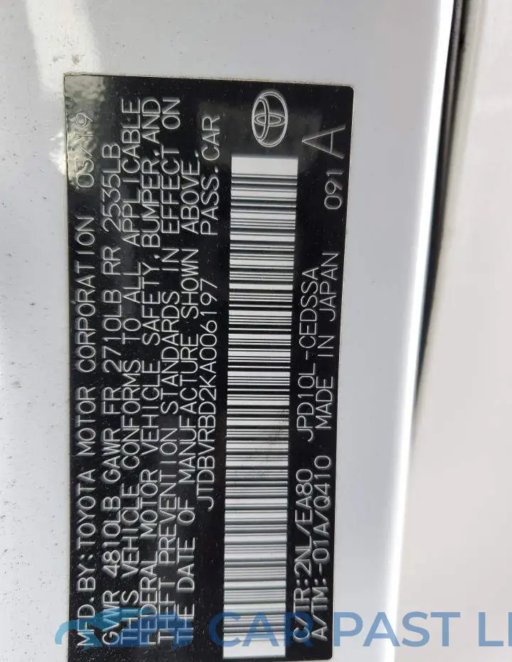 JTDBVRBD2KA006197# 12