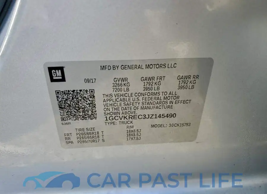 1GCVKREC3JZ145490# 12