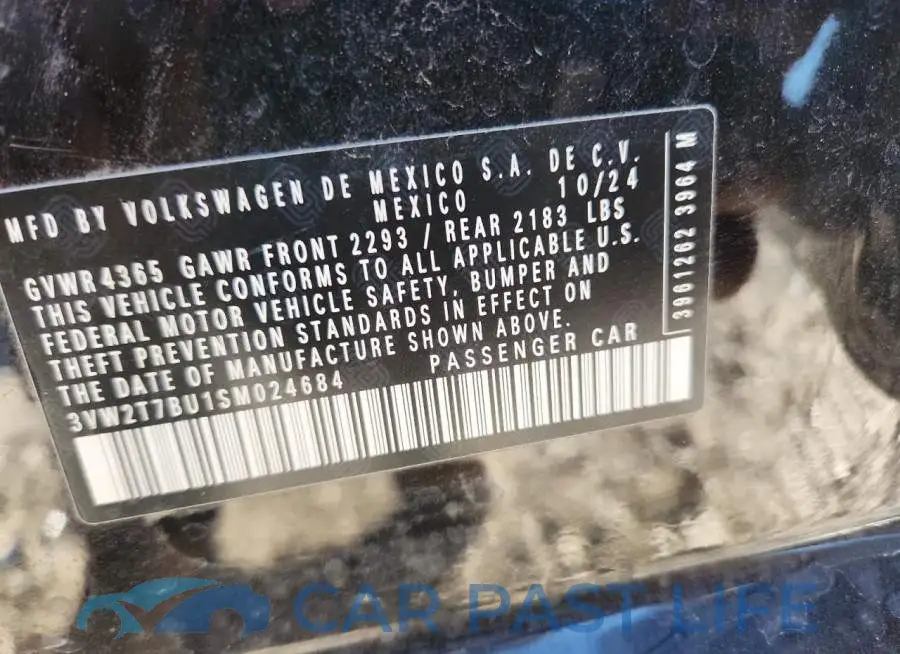3VW2T7BU1SM024684# 12