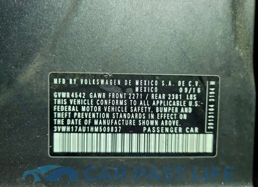 3VWH17AU1HM509837# 12