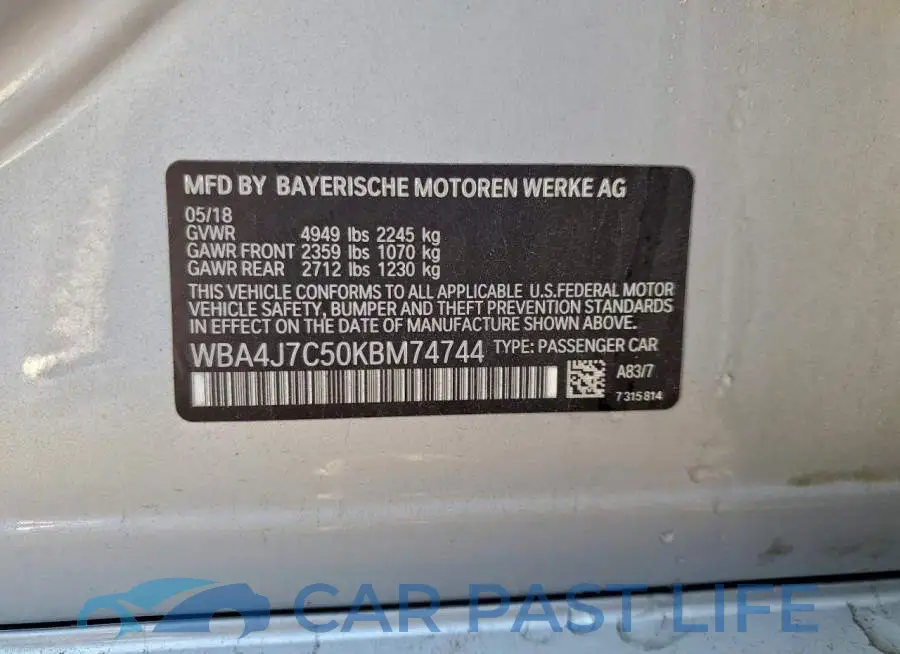 WBA4J7C50KBM74744# 12