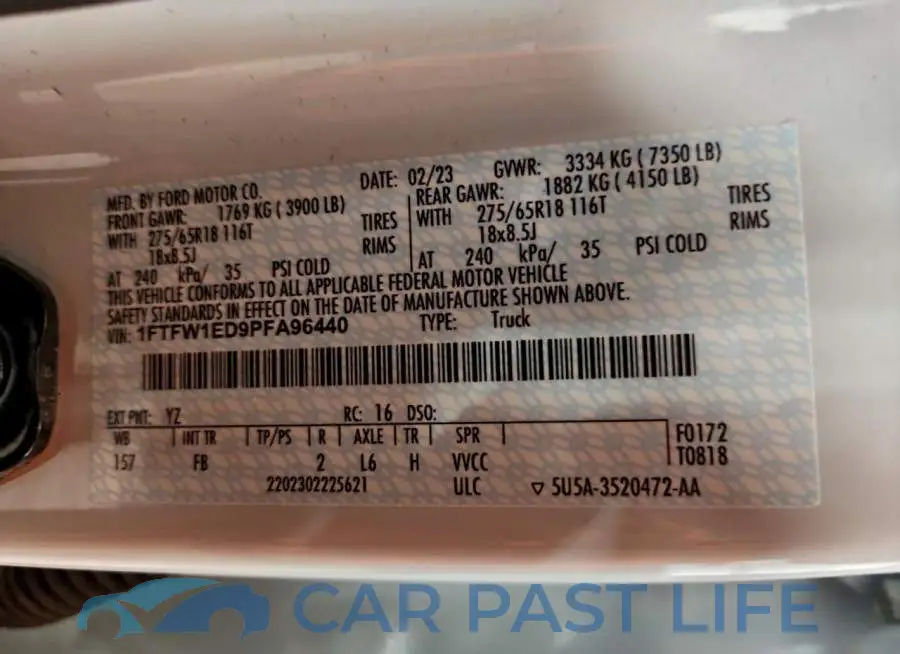1FTFW1ED9PFA96440# 12