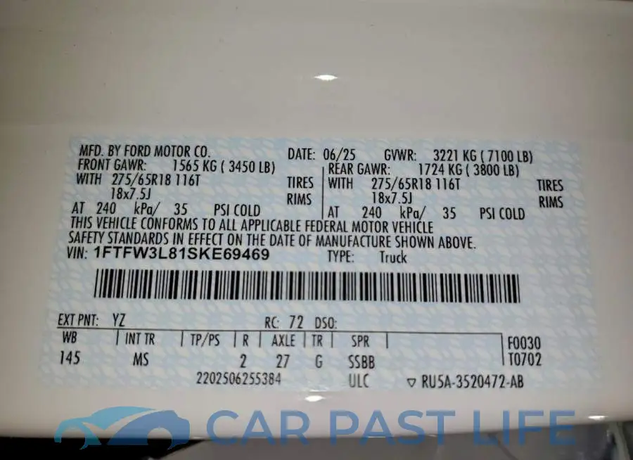 1FTFW3L81SKE69469# 12