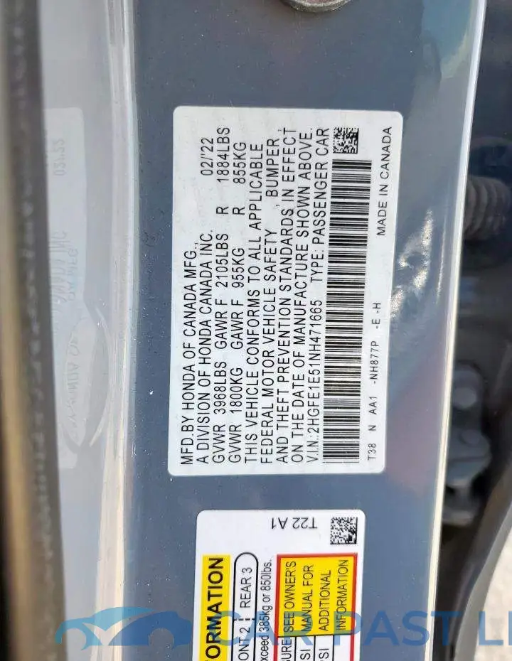 2HGFE1E51NH471665# 12