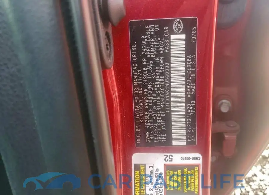 4T1F31AK1NU580099# 12