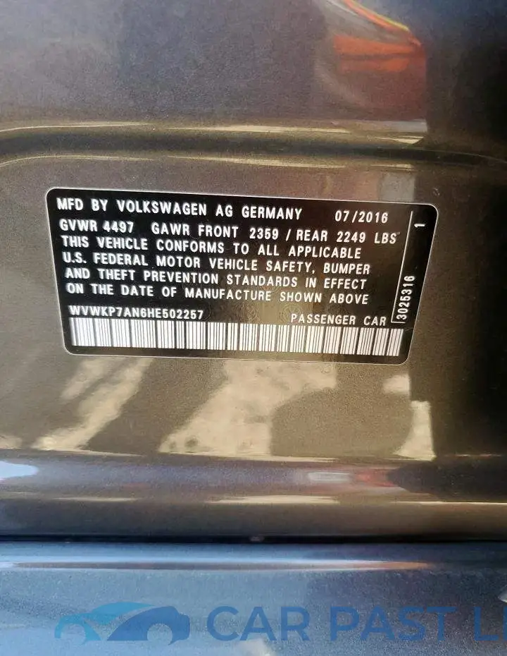 WVWKP7AN6HE502257# 12