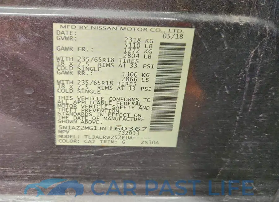 5N1AZ2MG1JN160367# 12