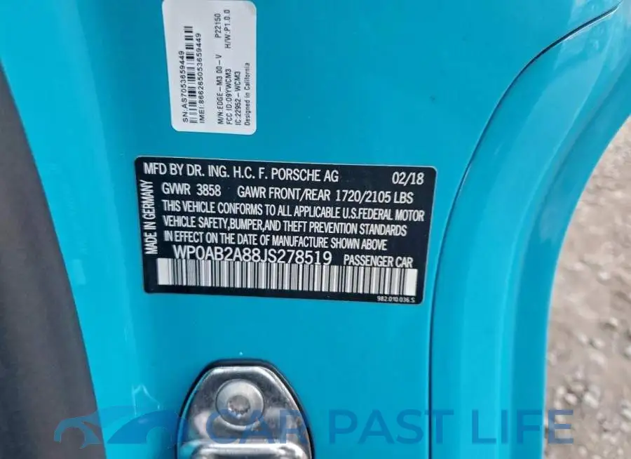 WP0AB2A88JS278519# 12