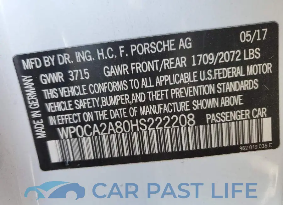 WP0CA2A80HS222208# 12