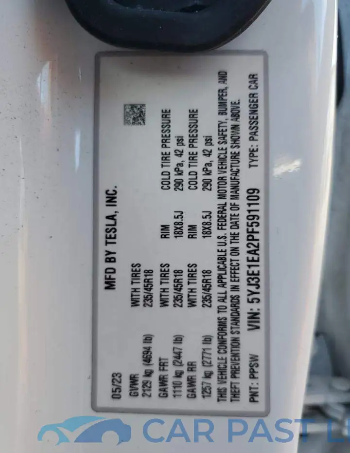 5YJ3E1EA2PF591109# 12
