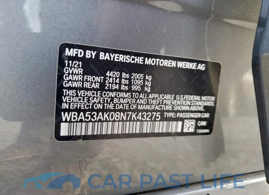 WBA53AK08N7K43275# 12