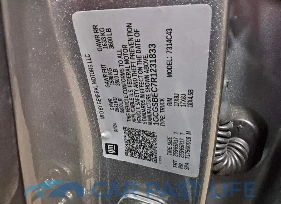 1GCGSBEC7R1231833# 12