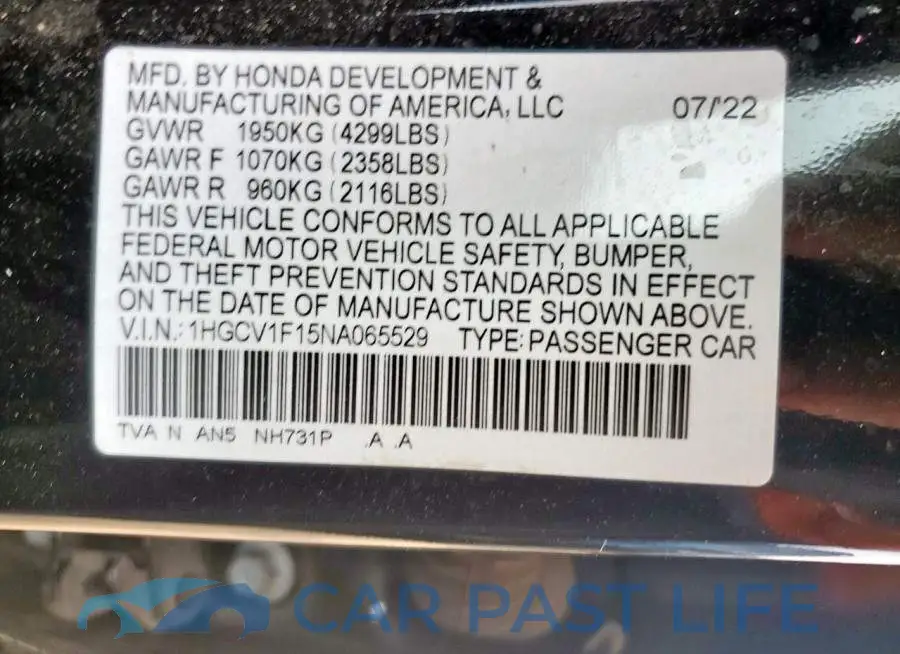 1HGCV1F15NA065529# 12