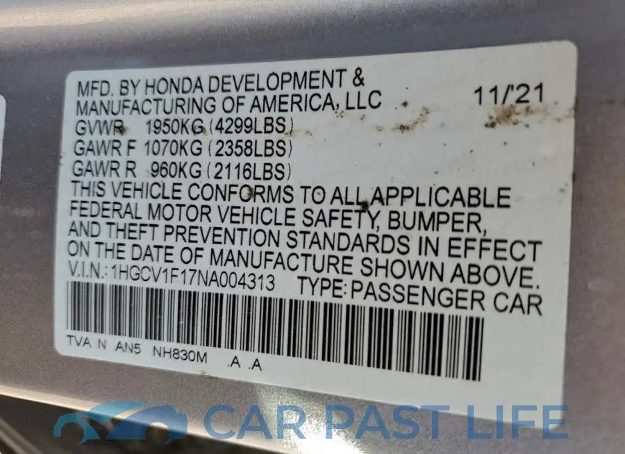 1HGCV1F17NA004313# 12