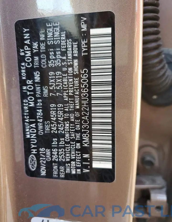 KM8J3CA22HU365065# 13