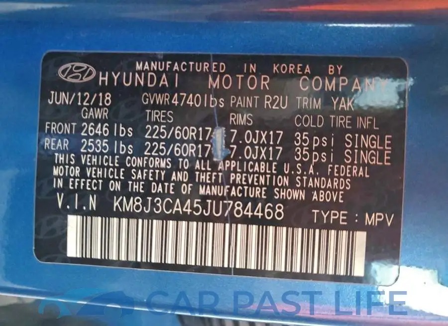 KM8J3CA45JU784468# 13