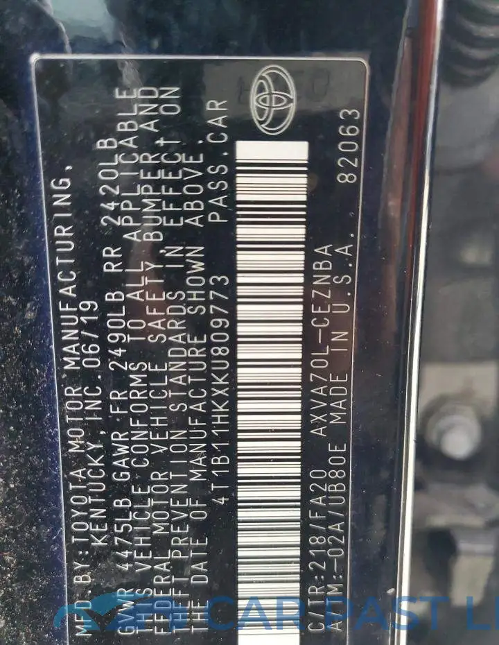 4T1B11HKXKU809773# 13