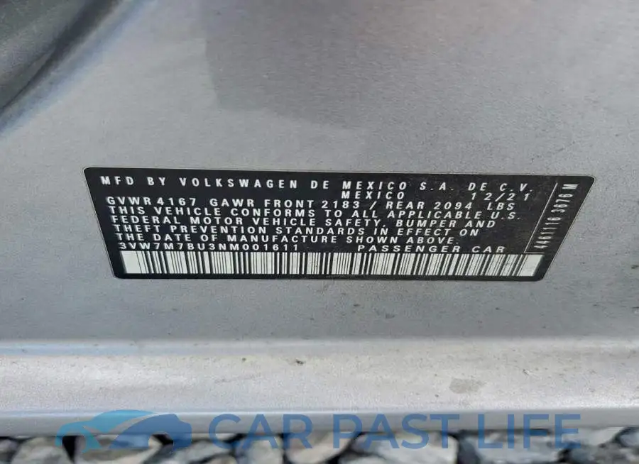 3VW7M7BU3NM001611# 12