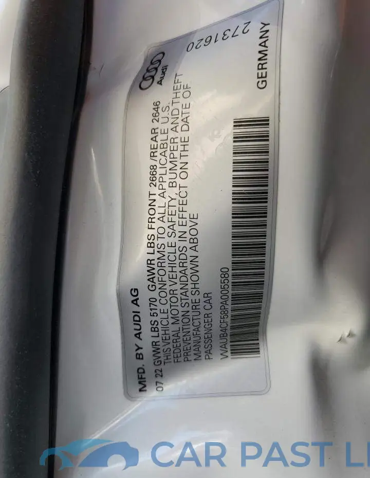 WAUB4CF58PA005580# 12