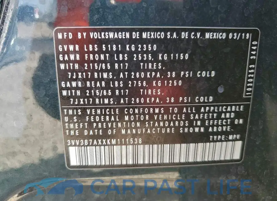 3VV3B7AXXKM111538# 13