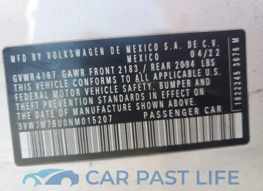3VW7M7BU0NM015207# 13