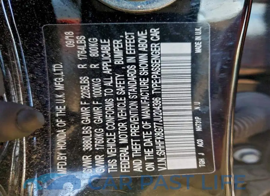 SHHFK8G77JU204396# 13
