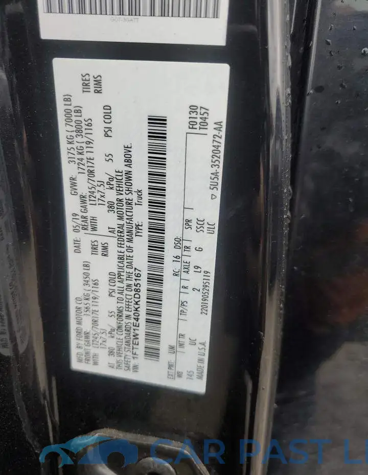 1FTEW1E40KKD85167# 12