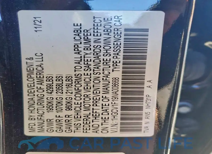 1HGCV1F19NA008668# 12