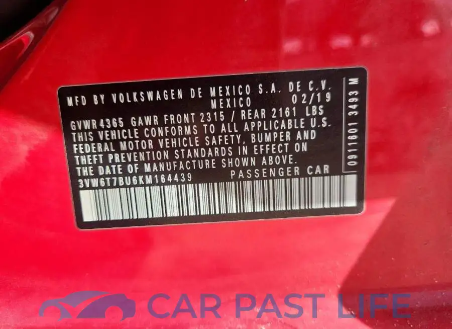 3VW6T7BU6KM164439# 12