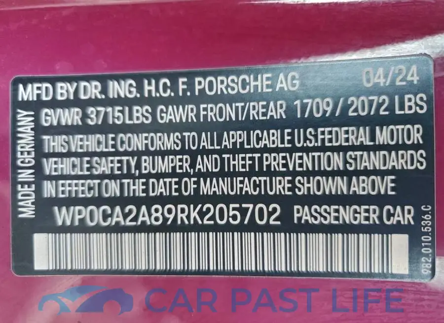 WP0CA2A89RK205702# 12