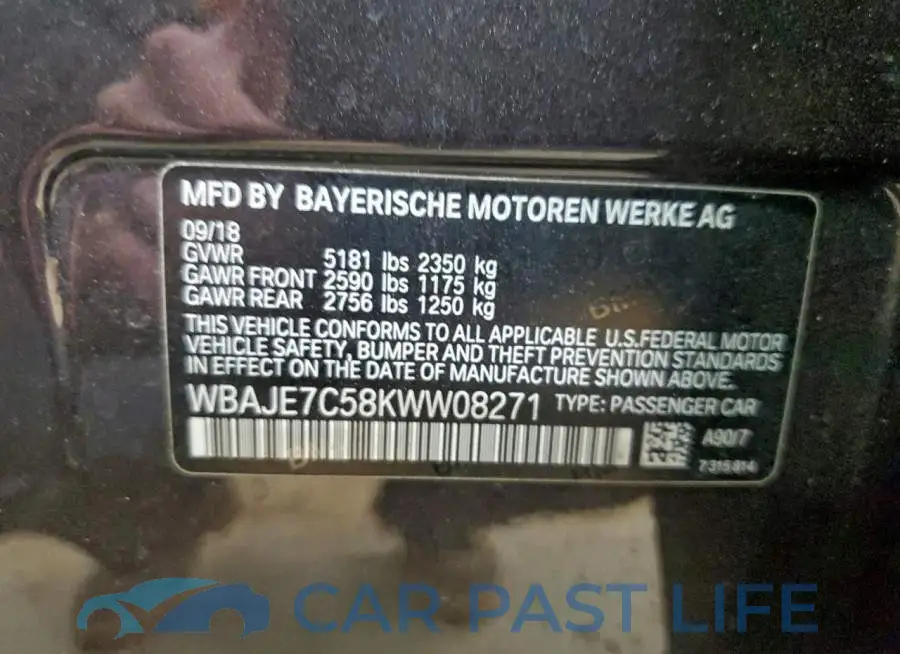WBAJE7C58KWW08271# 12