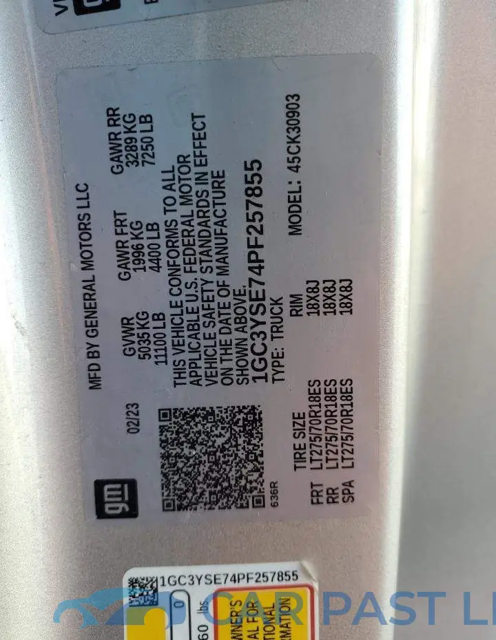 1GC3YSE74PF257855# 13