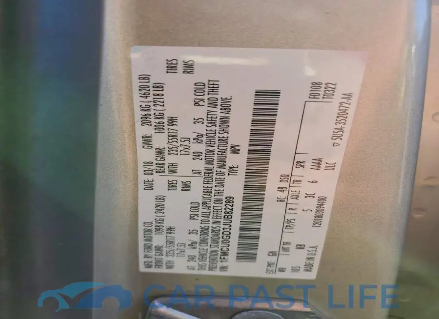 1FMCU0GD3JUB82289# 12