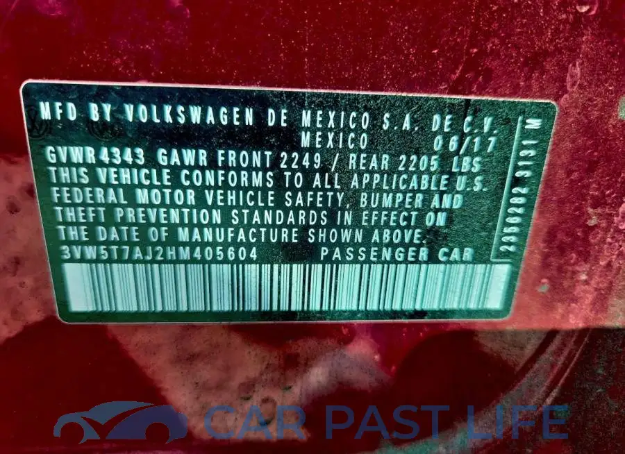 3VW5T7AJ2HM405604# 13