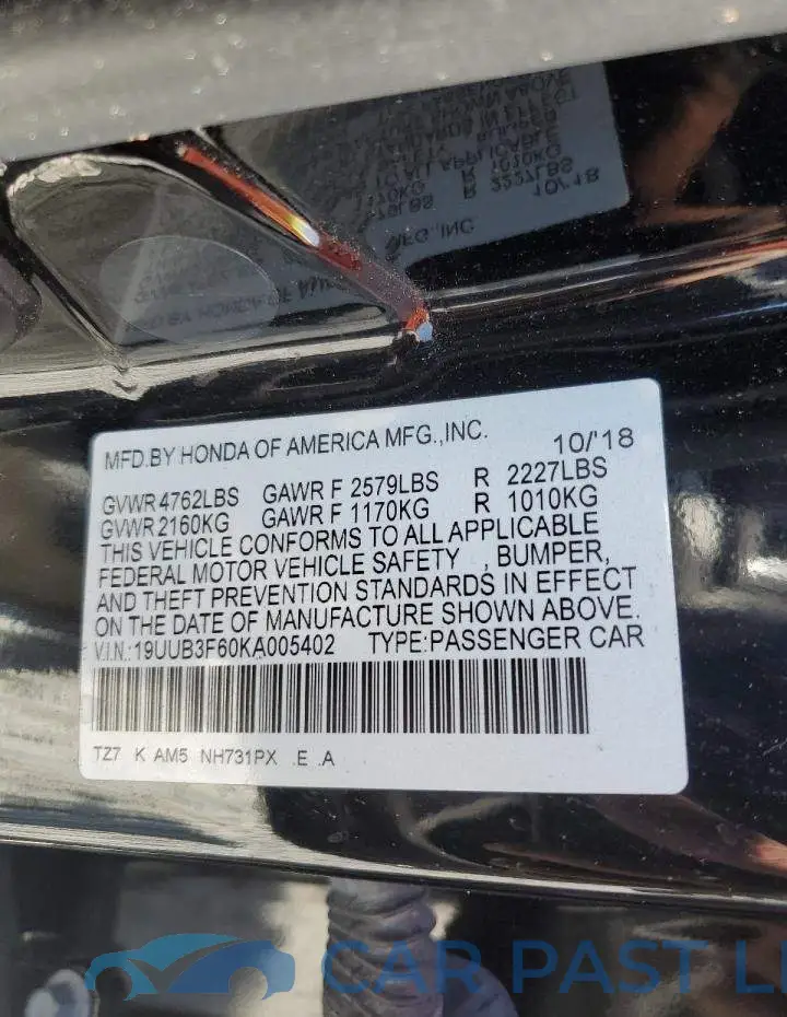 19UUB3F60KA005402# 12